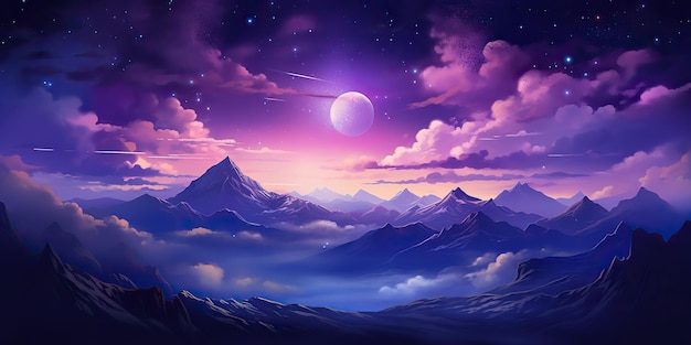 AI Generated AI Generative Pink purple abstract galaxy space planet landscape background with mountains Graphic Art Illustration