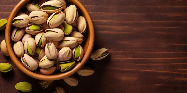AI Generated AI Generative pistachio nuts in bowl in wooden table Healthy vegan organic food Graphic Art Illustration
