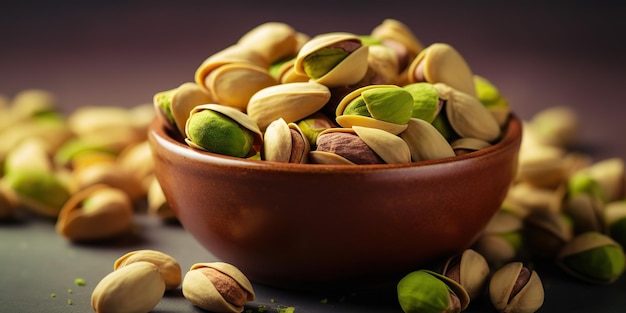 AI Generated AI Generative pistachio nuts in bowl in wooden table Healthy vegan organic food Graphic Art Illustration