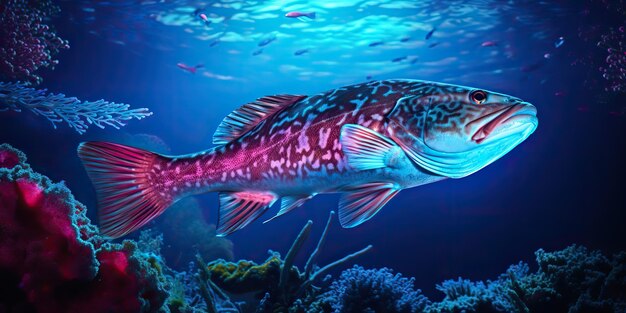 AI Generated AI Generative 대서양 대구 물고기 수중 낚시의 사실적인 사진 일러스트레이션