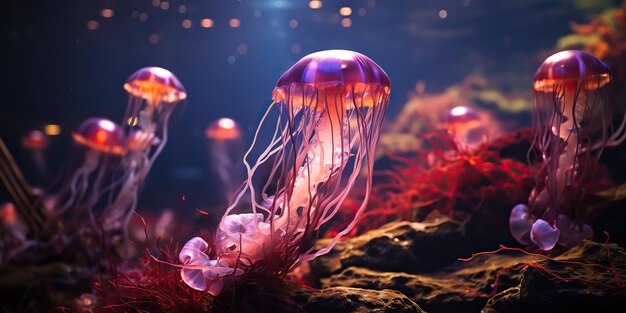 AI Generated AI Generative Red jellyfish underwater wildlife sea ocean aquarium life