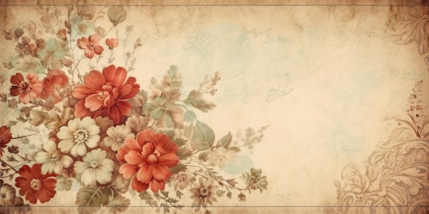 Сгенерированный AI Генеративный AI Ретро винтажная бумажная открытка с цветочным ботаническим дизайном Графическая иллюстрация