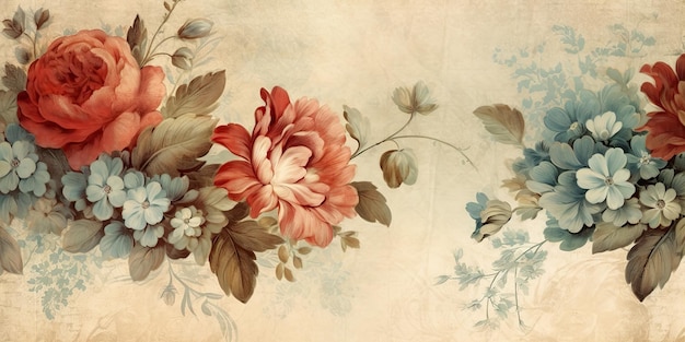 Foto ai generated ai generative cartolina di carta vintage retrò con disegno botanico floreale