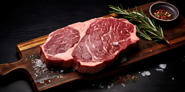 AI Generated AI Generative Rib eye bbq grill meat raw fresh steak on bone on kitchen table mock up Graphic Art Illustration