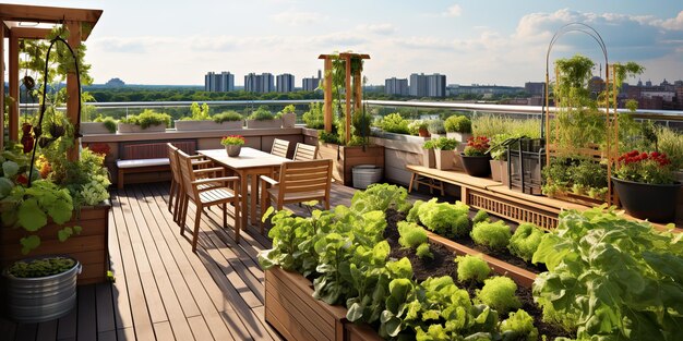 Photo ai generated ai generative rooftop city urban building herbal organic garden vegetables