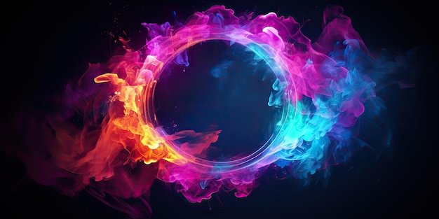 AI Generated AI Generative Round circle neon glowing color smoke mystic element Graphic