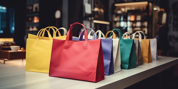 AI Generated AI Generative Sale marketing promotion shopping bags on table Vibrant colors package