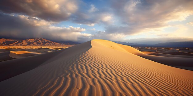 Генерация AI Генерация AI Песчаные дюны пустынный пейзаж на открытом воздухе сцена дикого песка исследовать приключения путешествия атмосфера графика искусство