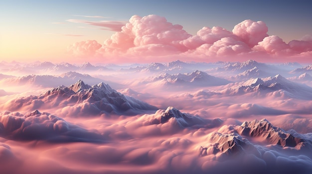 Сгенерированный AI Генеративный AI Небо облака воздушный беспилотник мягкий розовый цвет фона пейзаж