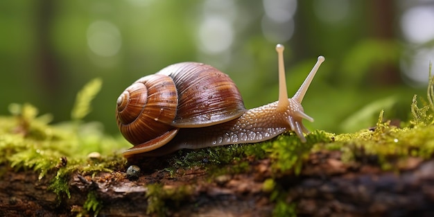 Foto ai generato ai generativo lumache sul terreno natura sfondo foglie verdi paesaggio arte grafica