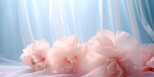 Foto ai generato ai generativo fiori di seta morbidi ed eleganti arte decorativa in colori blu bianco rosa