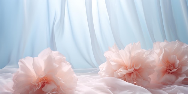 AI Generated AI Generative Мягкие элегантные шелковые цветы декоративное искусство в синих белых розовых цветах