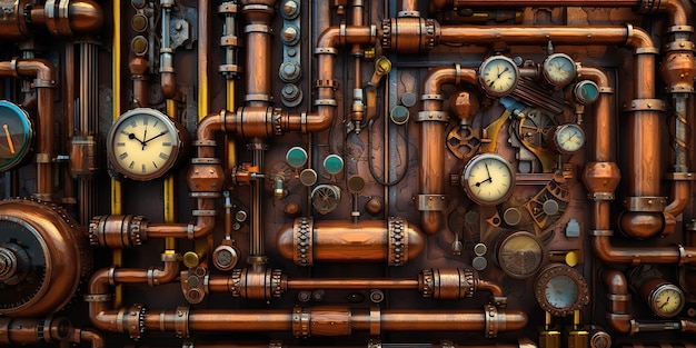 AI Generated AI Generative Steampunk vintage retro old pipes system Graphic Art