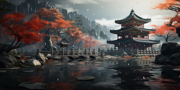 AI Generated AI Generative Traditional history asian Japanese Chinese temple building tower