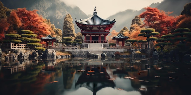 AI Generated AI Generative Traditional history asian Japanese Chinese temple building tower