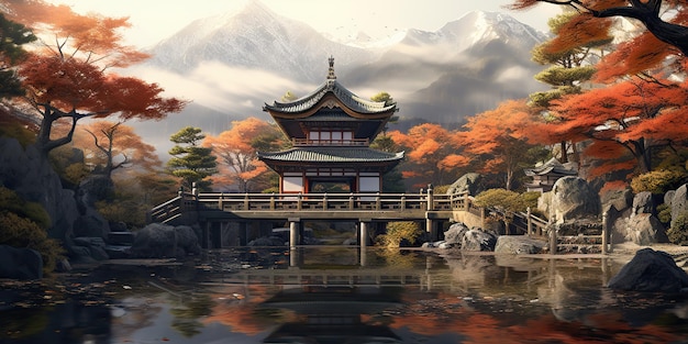 AI Generated AI Generative Traditional history asian Japanese Chinese temple building tower