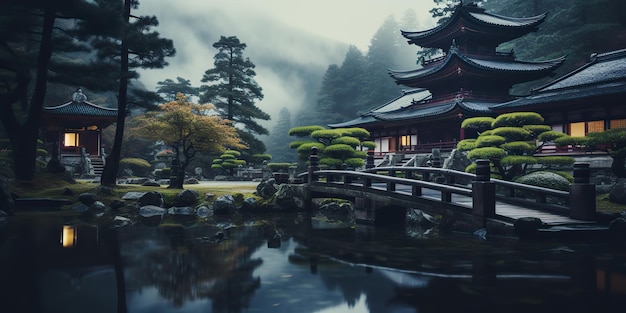 AI Generated AI Generative Traditional history asian Japanese Chinese temple building tower