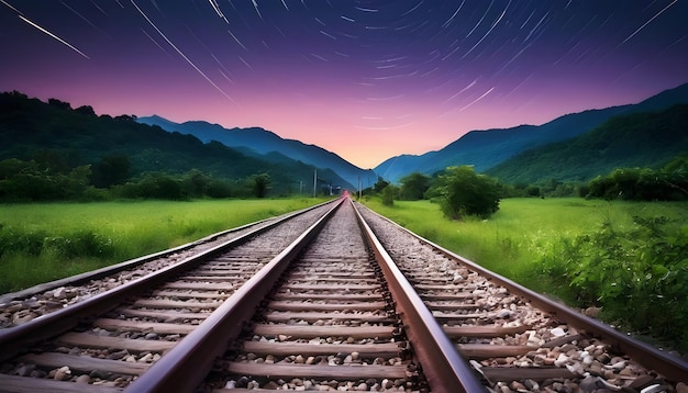 AI Generated AI Generative Train railroad path way transportation nature landscape view wallpaper