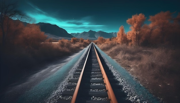 AI Generated AI Generative Train railroad path way transportation nature landscape view wallpaper