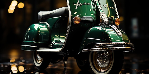 Foto ai generato ai generativo vintage retrò classico vespa scooter moto la sera italiana