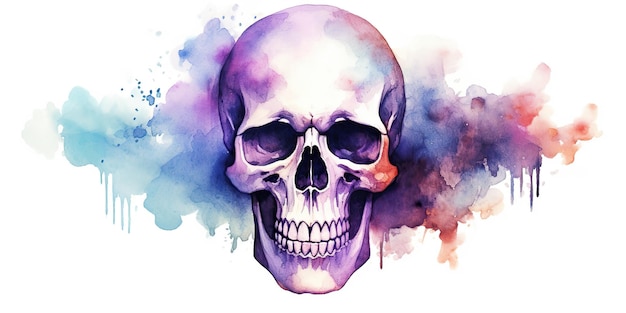 AI Generated AI Generative Vintage retro hand drawn paint drawing watercolor skull skeleton