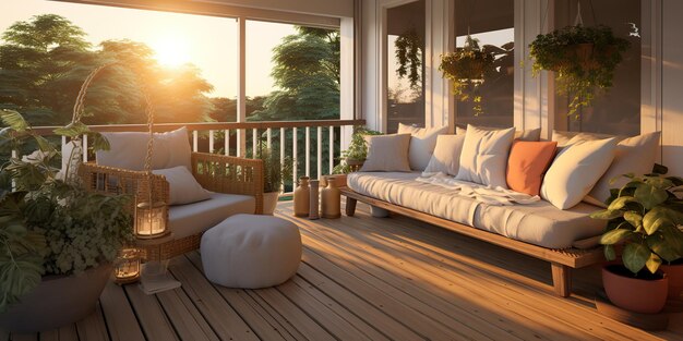 AI Generated AI Generative Vintage retro modern Scandinavian style porch veranda sofa