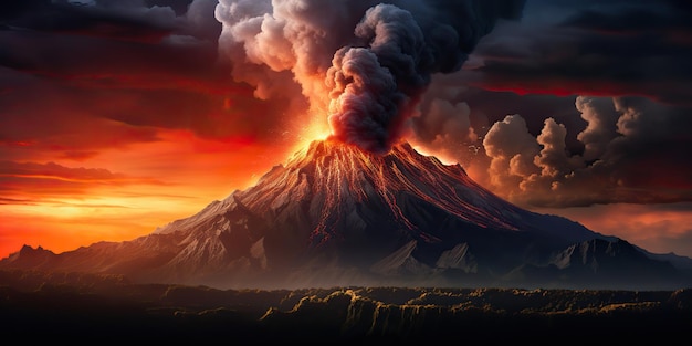 Foto ai generato ai generativo volcano fumo fuoco esplosione fiamma eruzione attiva