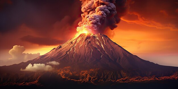 Photo ai generated ai generative volcano smoke fire explosion flame eruptionxa active outdoor nature background graphic art