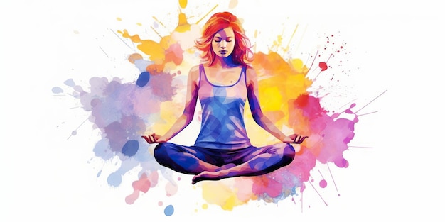 AI Generated AI Generative Watercolor draw ink illustration of yoga woman female meditation