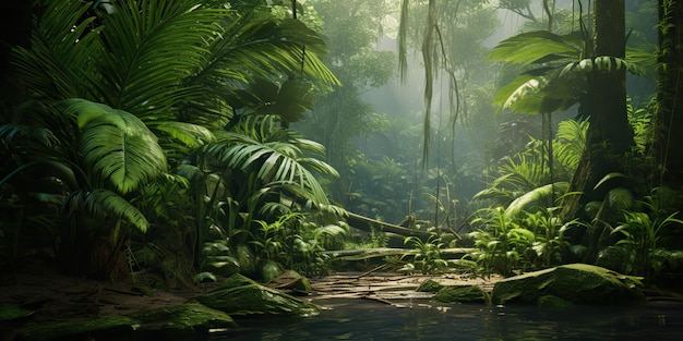 AI Generated AI Generative Wild tropical jungle forest park tree landscape Adventure travel