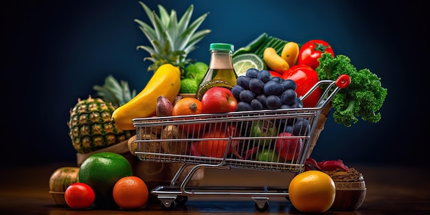 AI Generated AI Generative Winkelwagen met veel groenten en fruit