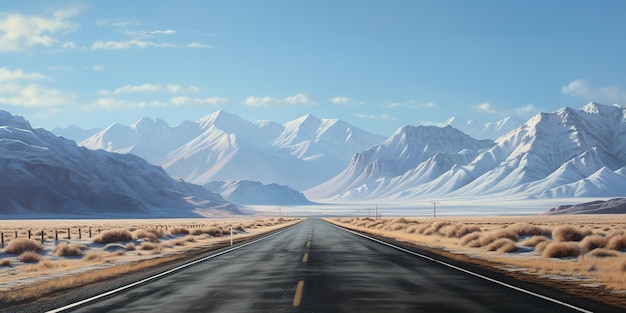 AI Generated AI Generative Winter snow beautiful road highway mountains landscape background