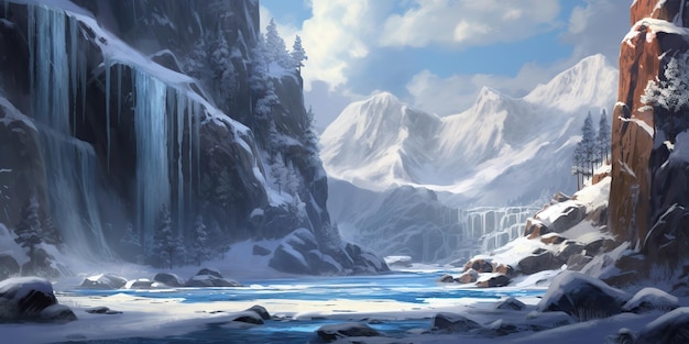 AI Generated AI Generative Winter snow ice nature outdoor frozen waterfall landscape