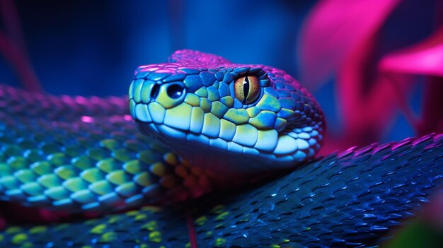 Photo ai generated amethystine python snake neon color illustration photo