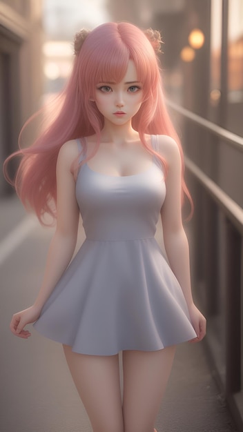 AI generated anime girl with pink hair and silver dress