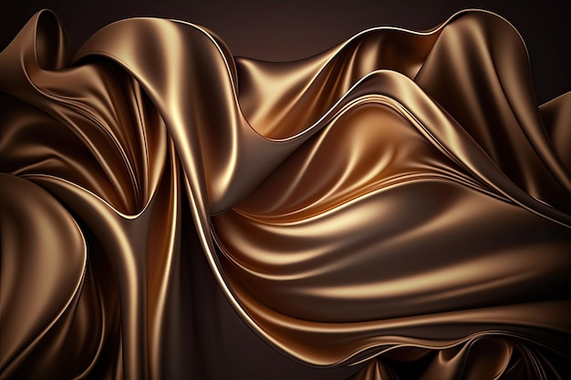 AI generated beautiful elegant brown soft silk satin fabric background with waves and folds