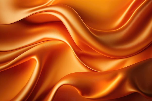 AI generated beautiful elegant orange soft silk satin fabric background with waves and folds