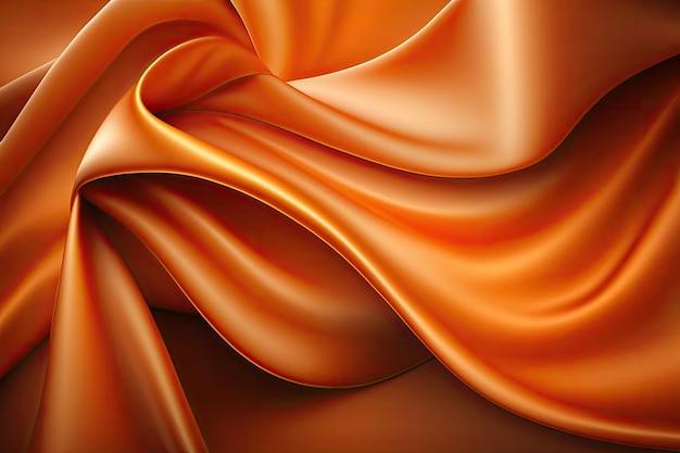 AI generated beautiful elegant orange soft silk satin fabric background with waves and folds