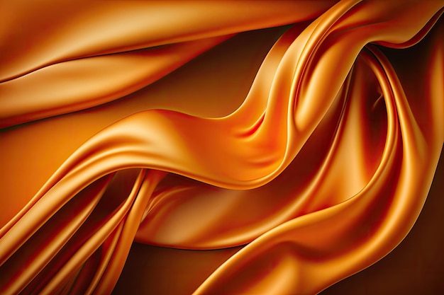 Photo ai generated beautiful elegant orange soft silk satin fabric background with waves and folds