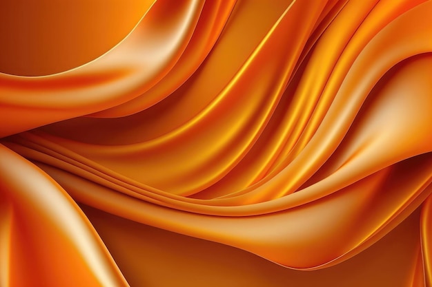 AI generated beautiful elegant orange soft silk satin fabric background with waves and folds