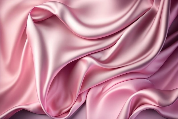 AI generated beautiful elegant pink soft silk satin fabric background with waves and folds