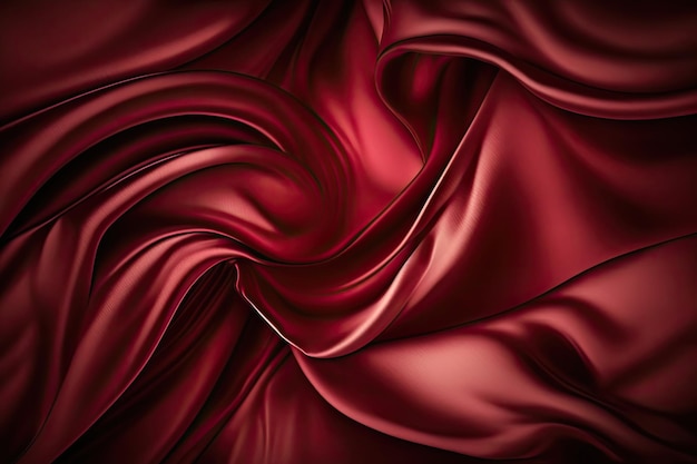 AI generated beautiful elegant red soft silk satin fabric background with waves and folds