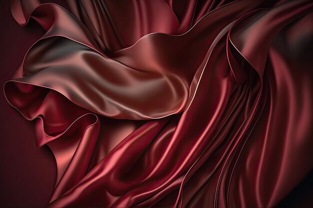 Photo ai generated beautiful elegant red soft silk satin fabric background with waves and folds