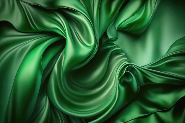 AI generated beautiful emerald green soft silk satin fabric background with waves and folds