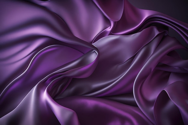 AI generated beautiful emerald purple soft silk satin fabric background with waves and folds