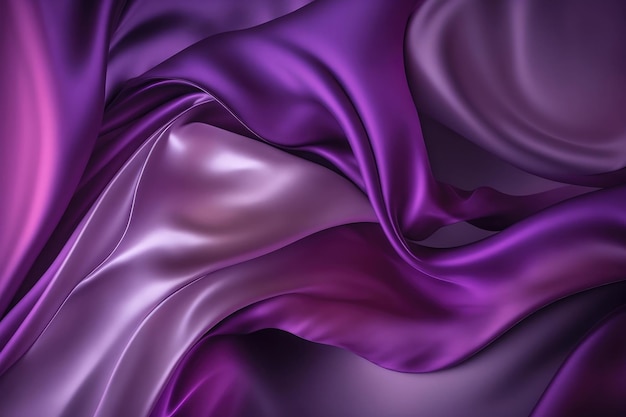 L'intelligenza artificiale ha generato un bellissimo sfondo in tessuto di raso di seta viola smeraldo con onde e pieghe