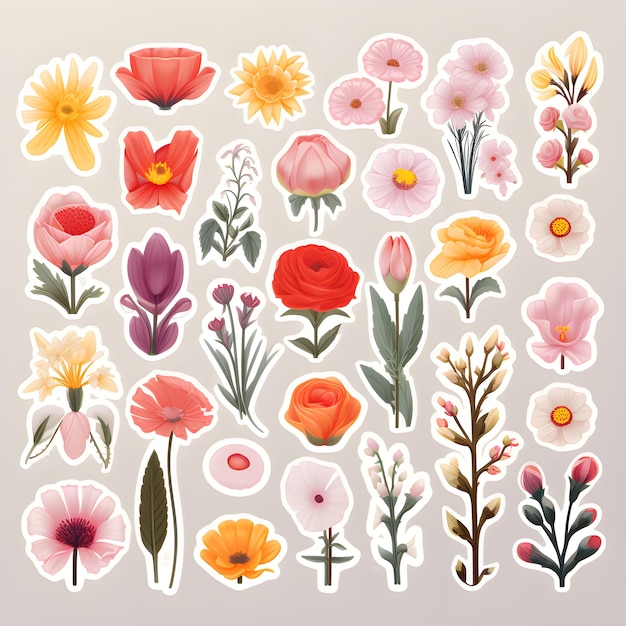 Ai Generated beautiful flower stickers