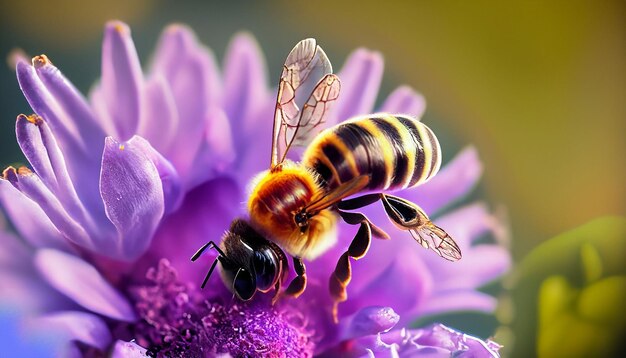 Ai generated bee perching on purple flower