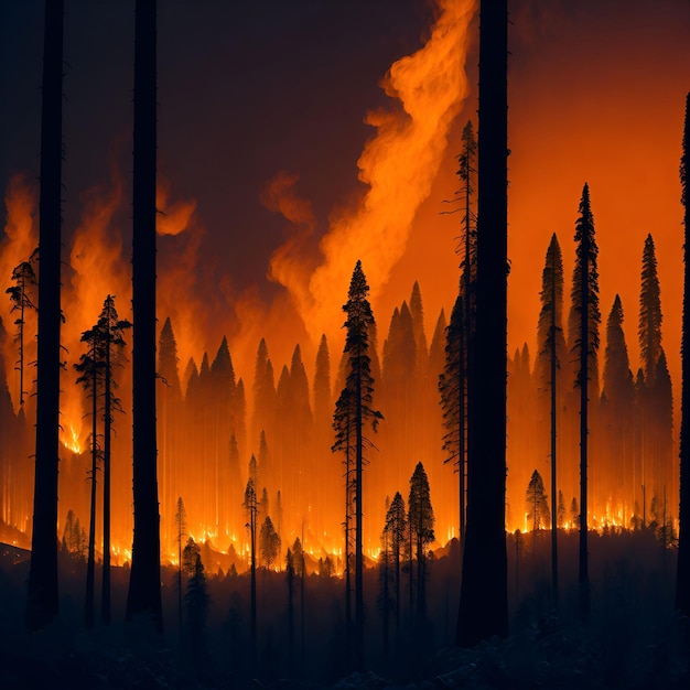 Photo ai generated blazing wildfire in a forest