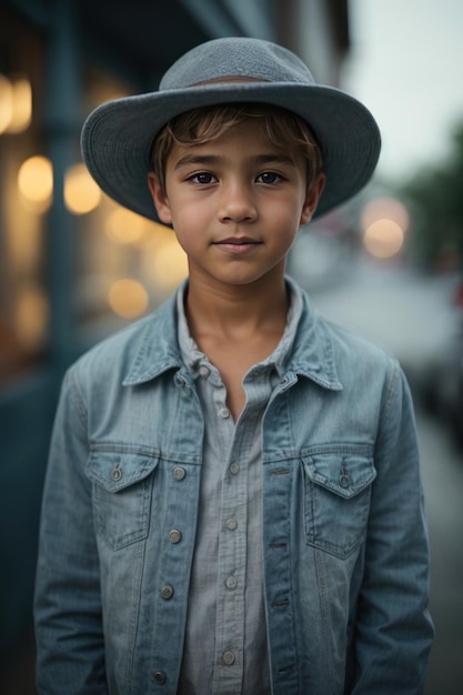 Photo ai generated boy in a hat wearing jeans